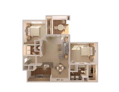 Floor plan for 2 beds, 1 bath, 1037 sqft